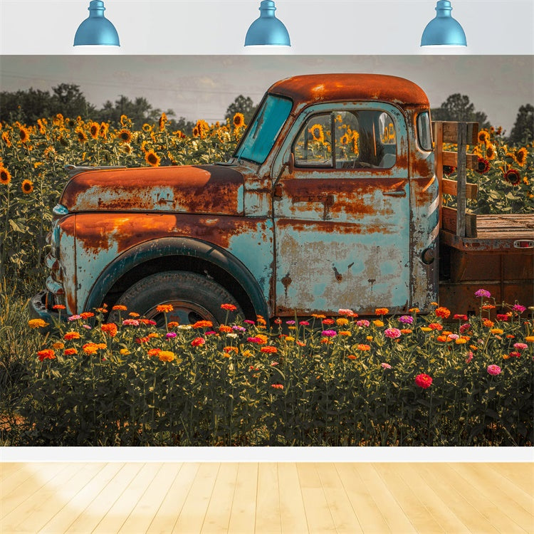 Autumn Sunflower Farm Truck Photography Backdrop BRP7-115