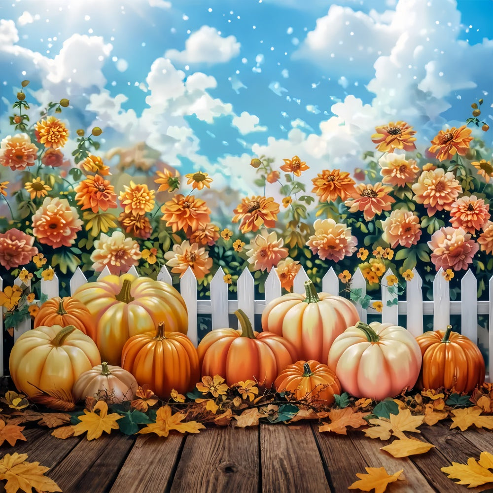 Bright Autumn Floral Fence with Pumpkins Background BRP7-210
