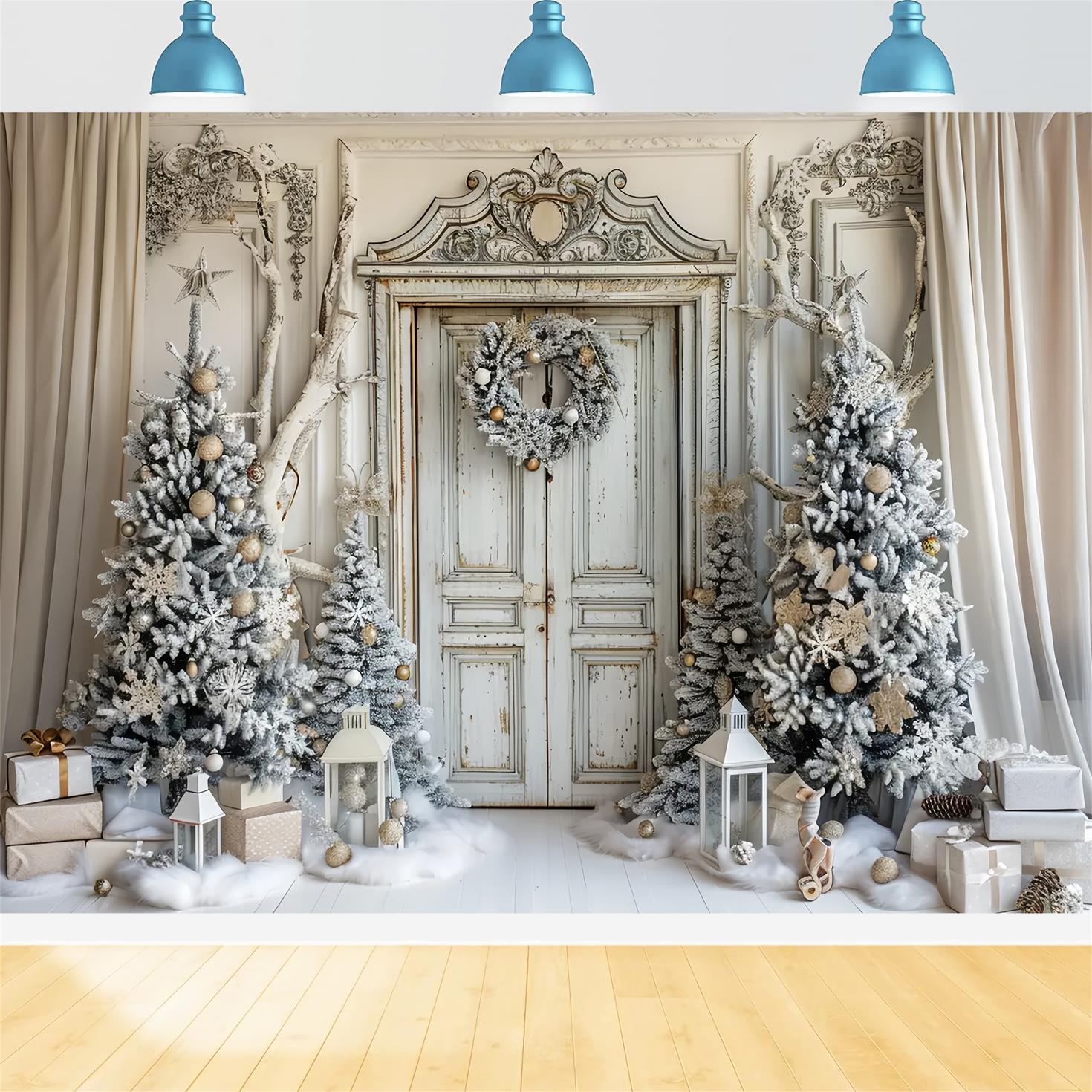 Christmas White Door Tree Backdrop BRP7-226