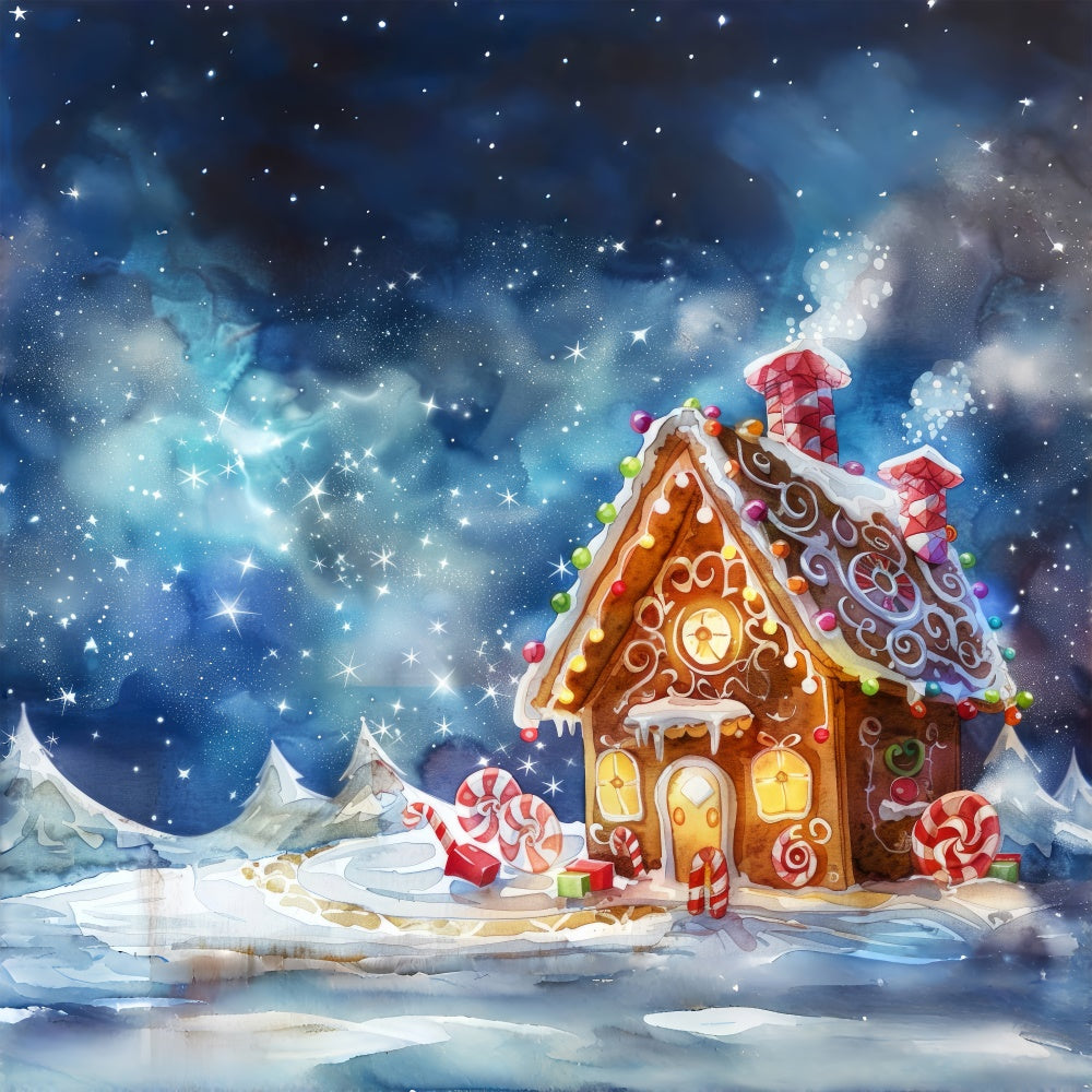 Gingerbread Cottage Under the Stars Backdrop BRP8-110