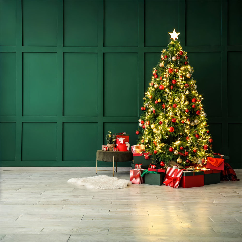 Elegant Christmas Tree Green Wall Backdrop BRP8-114