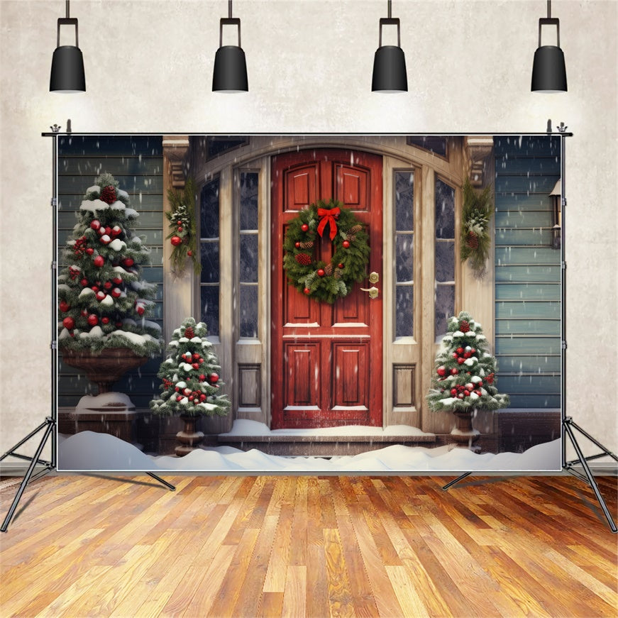 Snowy Christmas Red Door Wreath Backdrop BRP8-118