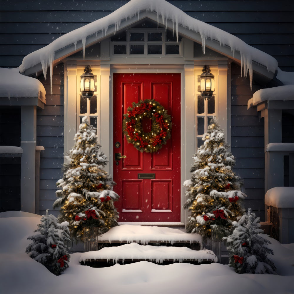 Christmas Red Door and Snowy Entryway Backdrop BRP8-132