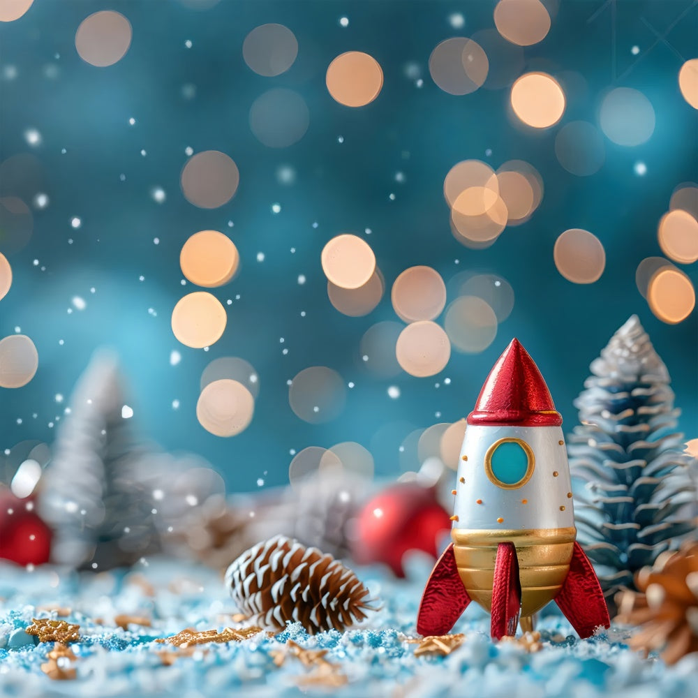 Sparkling Lights and Rocket Christmas Backdrop BRP8-145