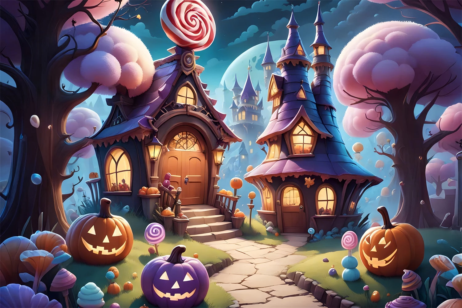 Halloween Candy Cottage Fantasy Night Backdrop BRP8-207