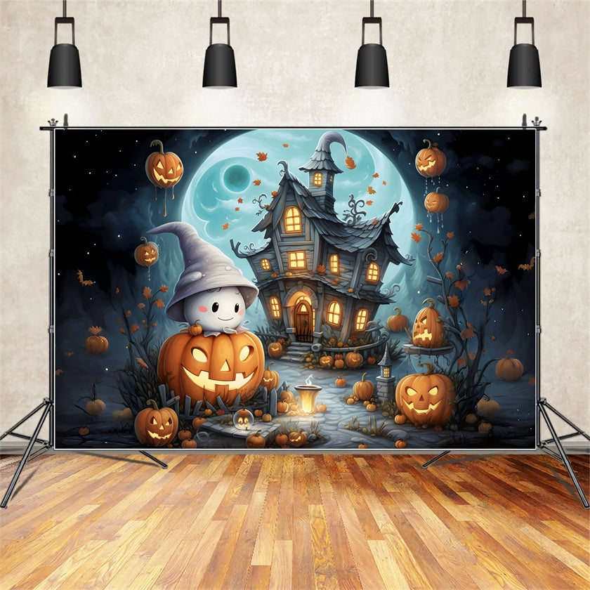 Sweet Ghost and Cottage Cute Halloween Backdrop BRP8-209