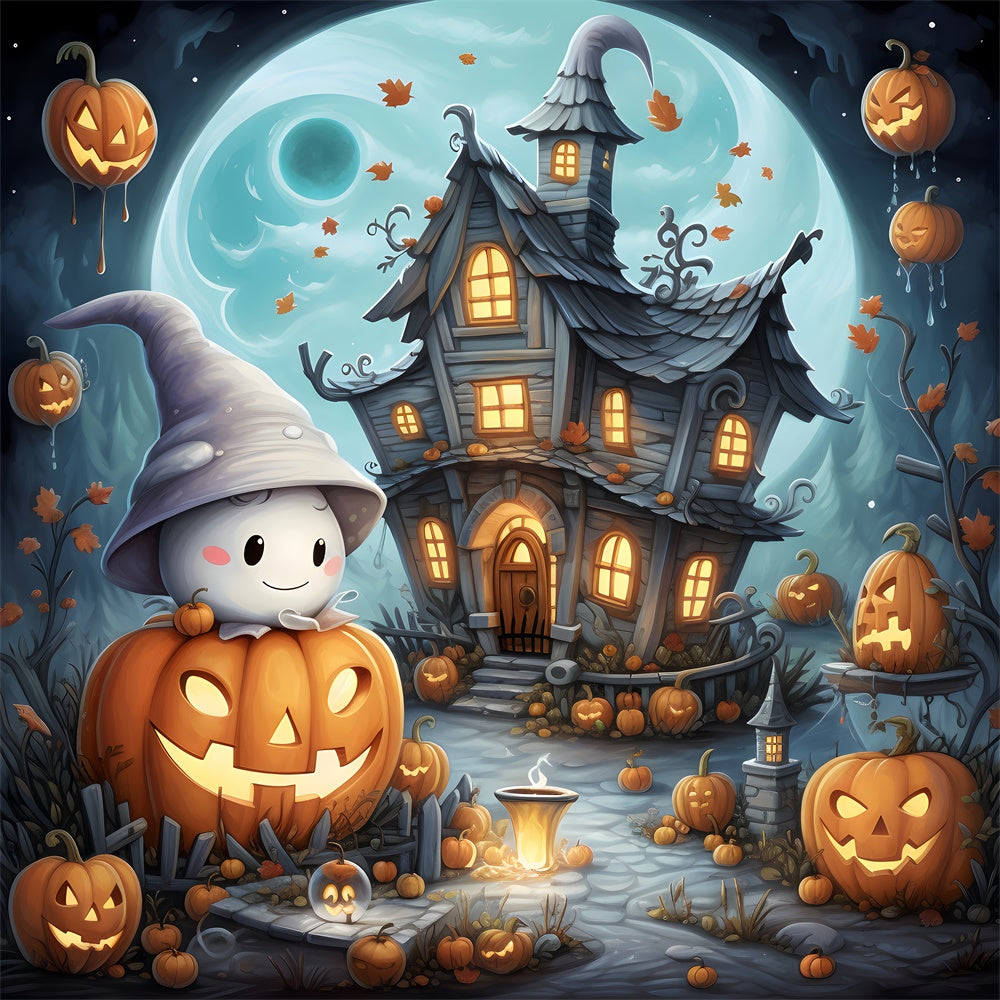 Sweet Ghost and Cottage Cute Halloween Backdrop BRP8-209