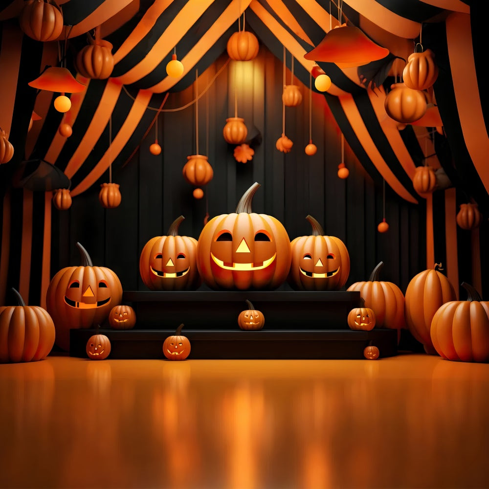 Glow and Smiling Pumpkins Halloween Stage Backdrop BRP8-214