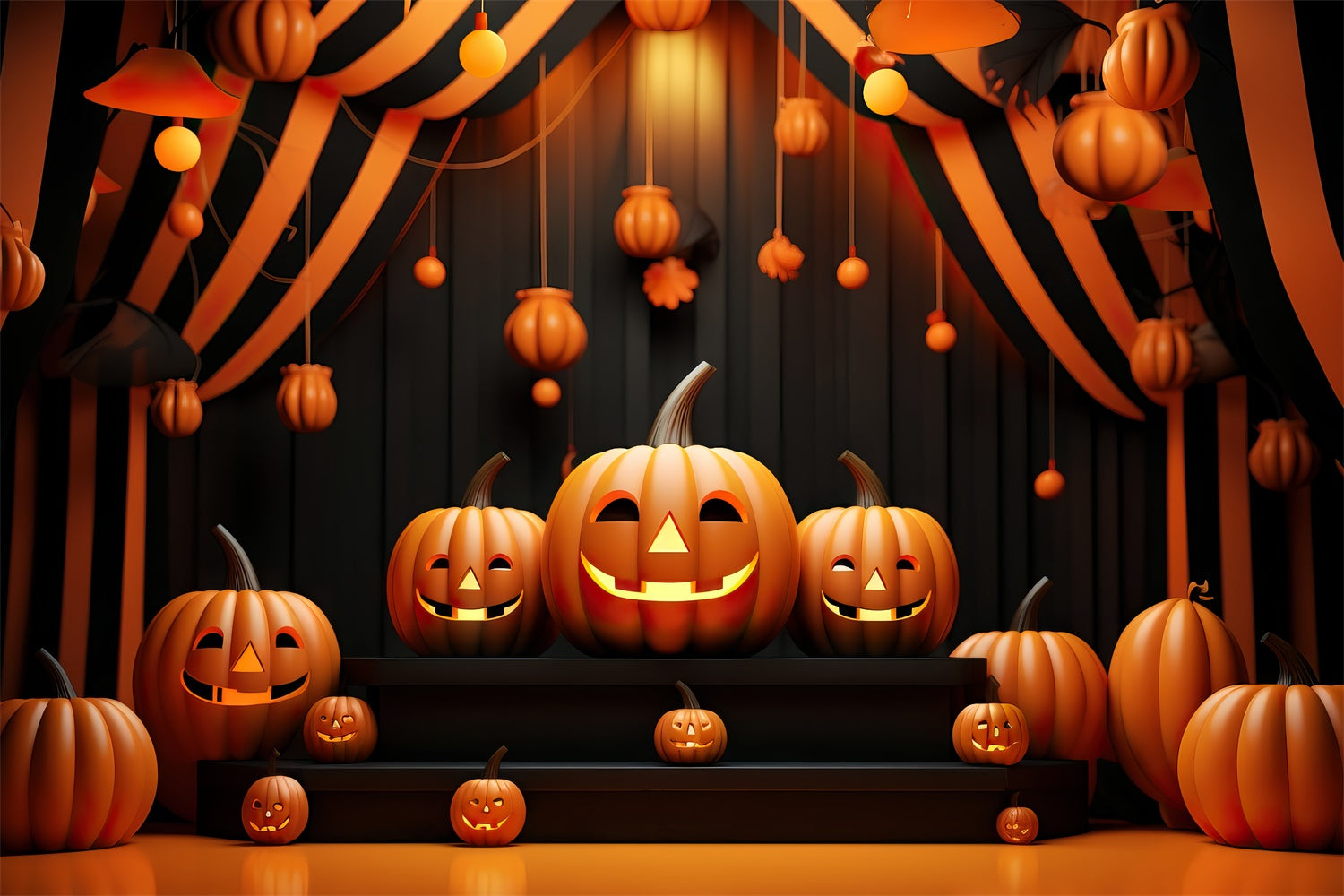 Glow and Smiling Pumpkins Halloween Stage Backdrop BRP8-214