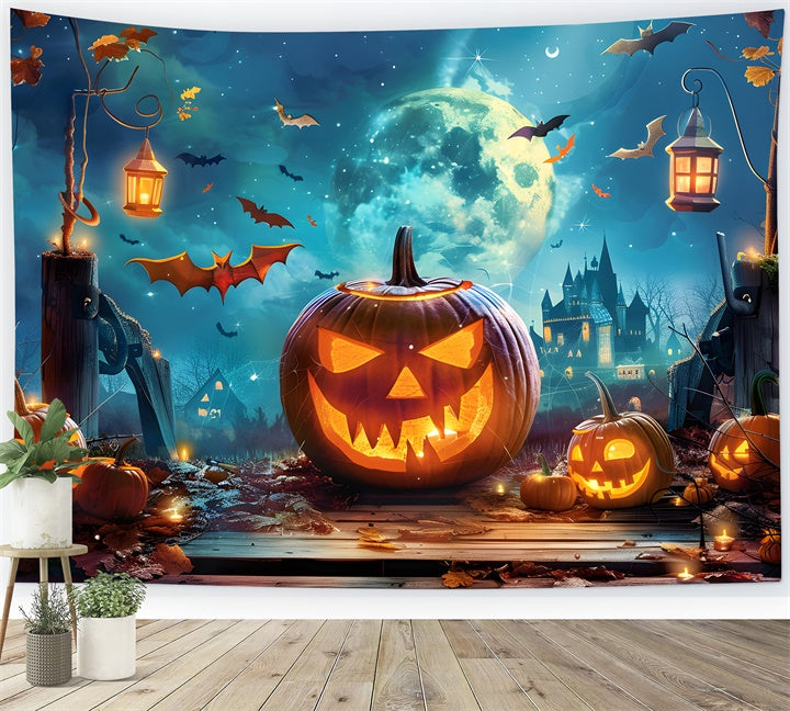 Spooky Night with Lanterns and Bats Halloween Backdrop BRP8-225