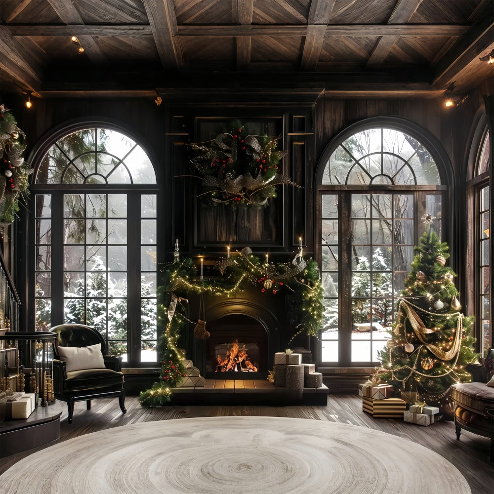 Christmas Fireplace and Window Scene Backdrop BRP8-52