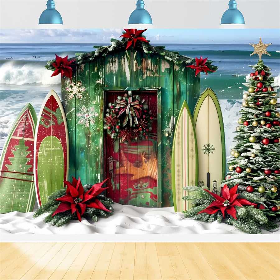 Christmas Surf Shack by the Beach Backdrop BRP8-67