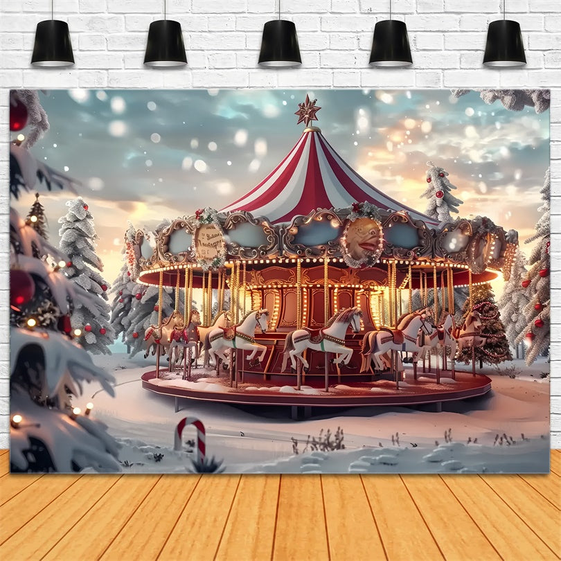 Christmas Carousel Amid Snowy Pines Backdrop BRP8-68
