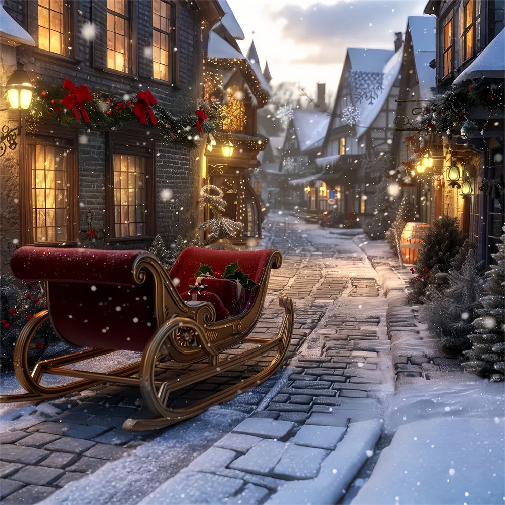 Snowy Night Christmas Sleigh Village Backdrop BRP8-71