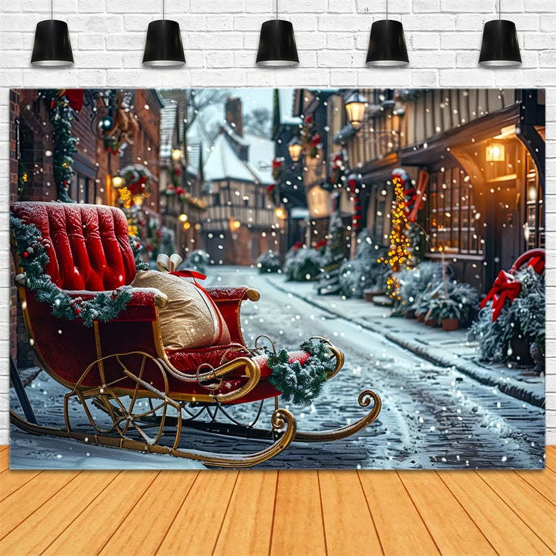 Snow-Covered Village with Christmas Sleigh Backdrop BRP8-72