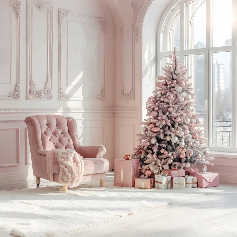 Elegant Pink Christmas Tree with Gifts Backdrop BRP8-75