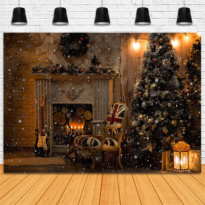 Snowy Night at the Fireplace Christmas Backdrop BRP8-85