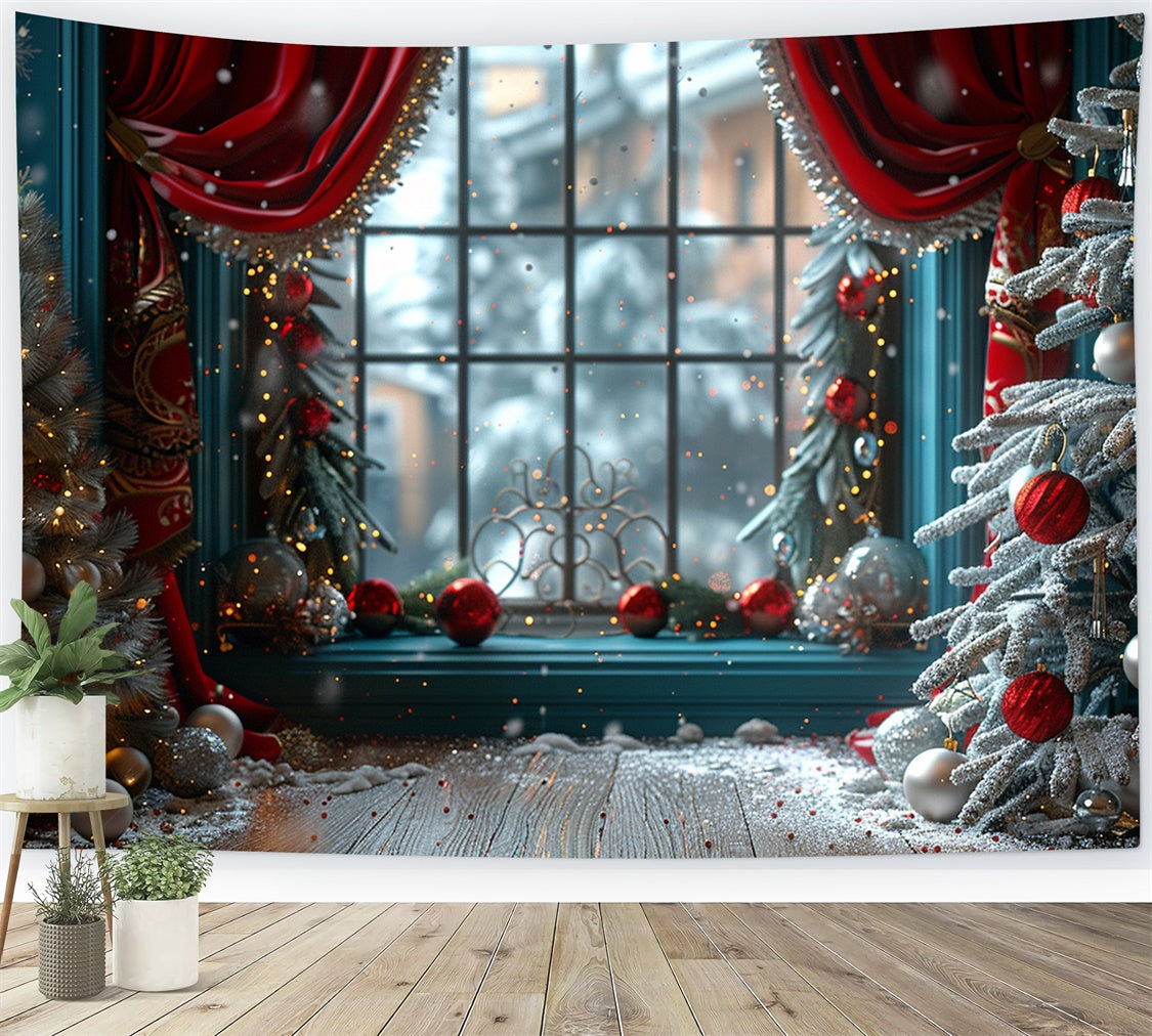 Frosted Trees Festive Ornaments Window Backdrop BRP9-101