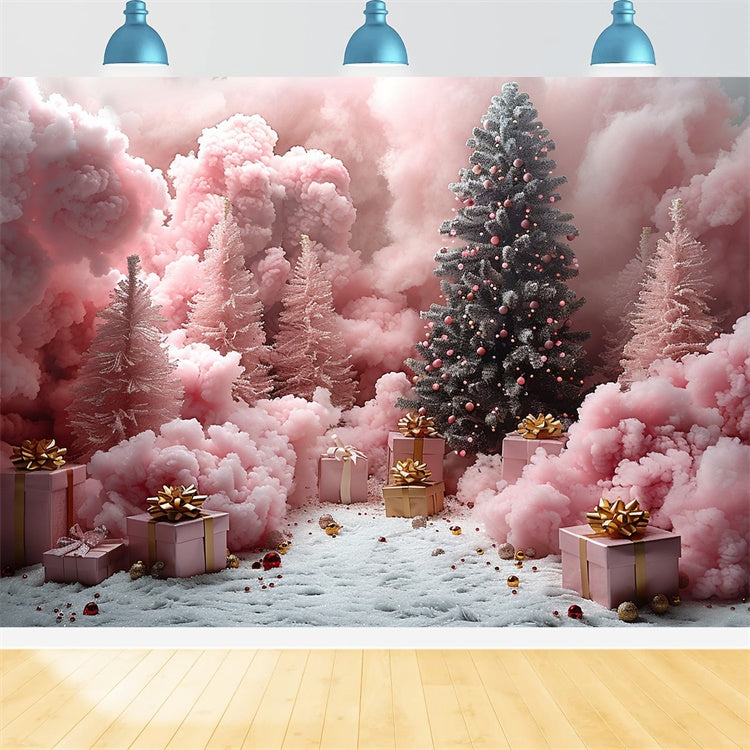 Enchanted Snowy Pink Forest Christmas Gift Backdrop BRP9-103