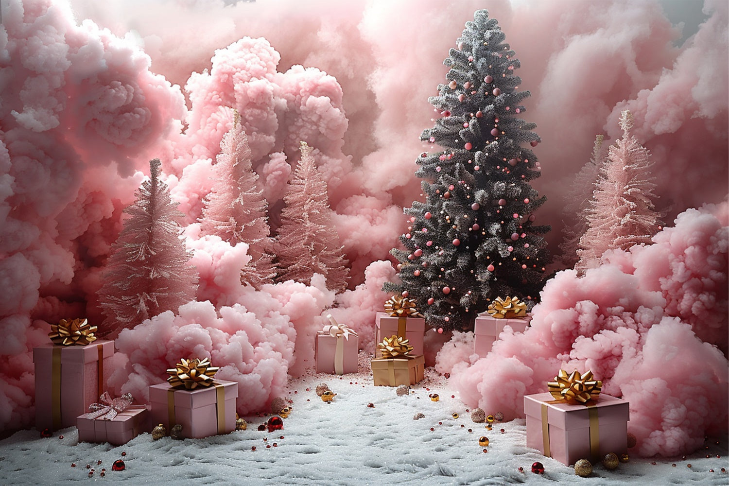 Enchanted Snowy Pink Forest Christmas Gift Backdrop BRP9-103