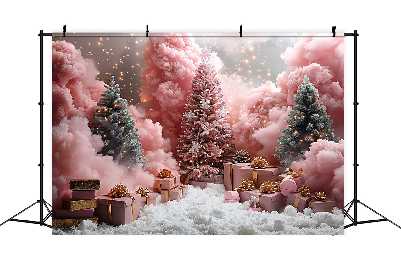 Frosted Pink Pines Christmas Gifts Snow Backdrop BRP9-106