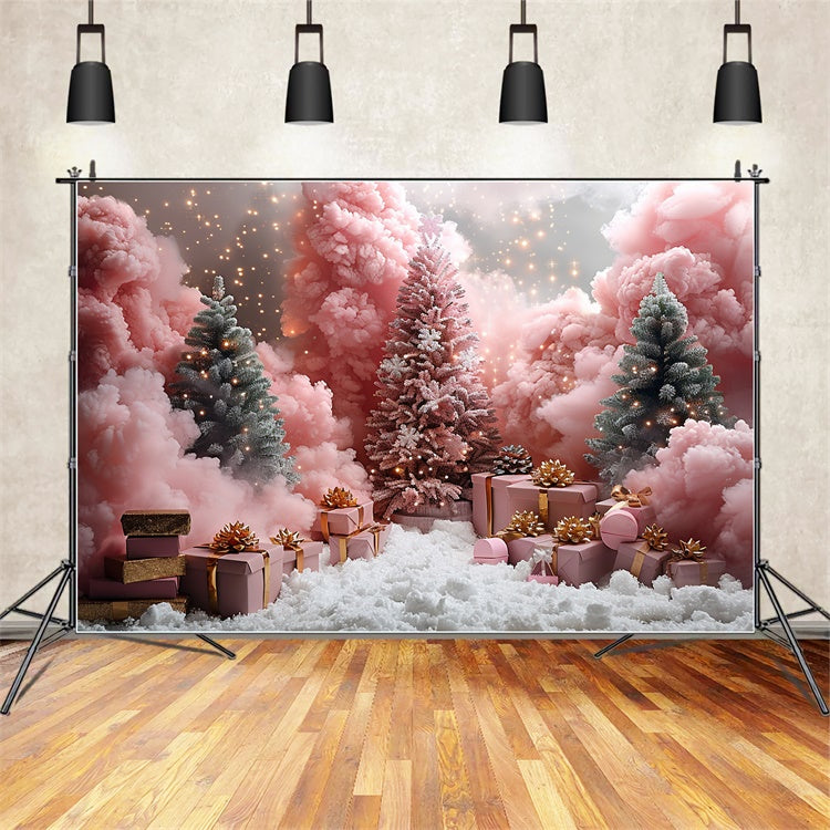 Frosted Pink Pines Christmas Gifts Snow Backdrop BRP9-106