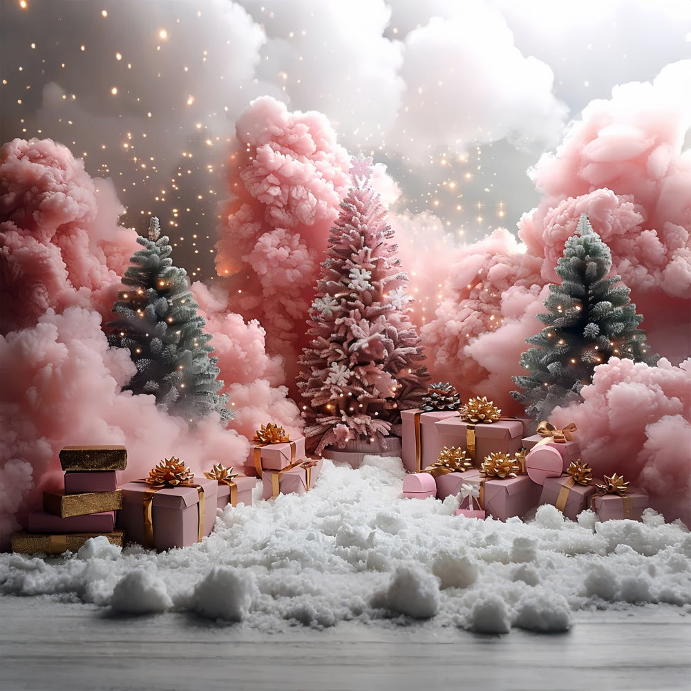 Frosted Pink Pines Christmas Gifts Snow Backdrop BRP9-106
