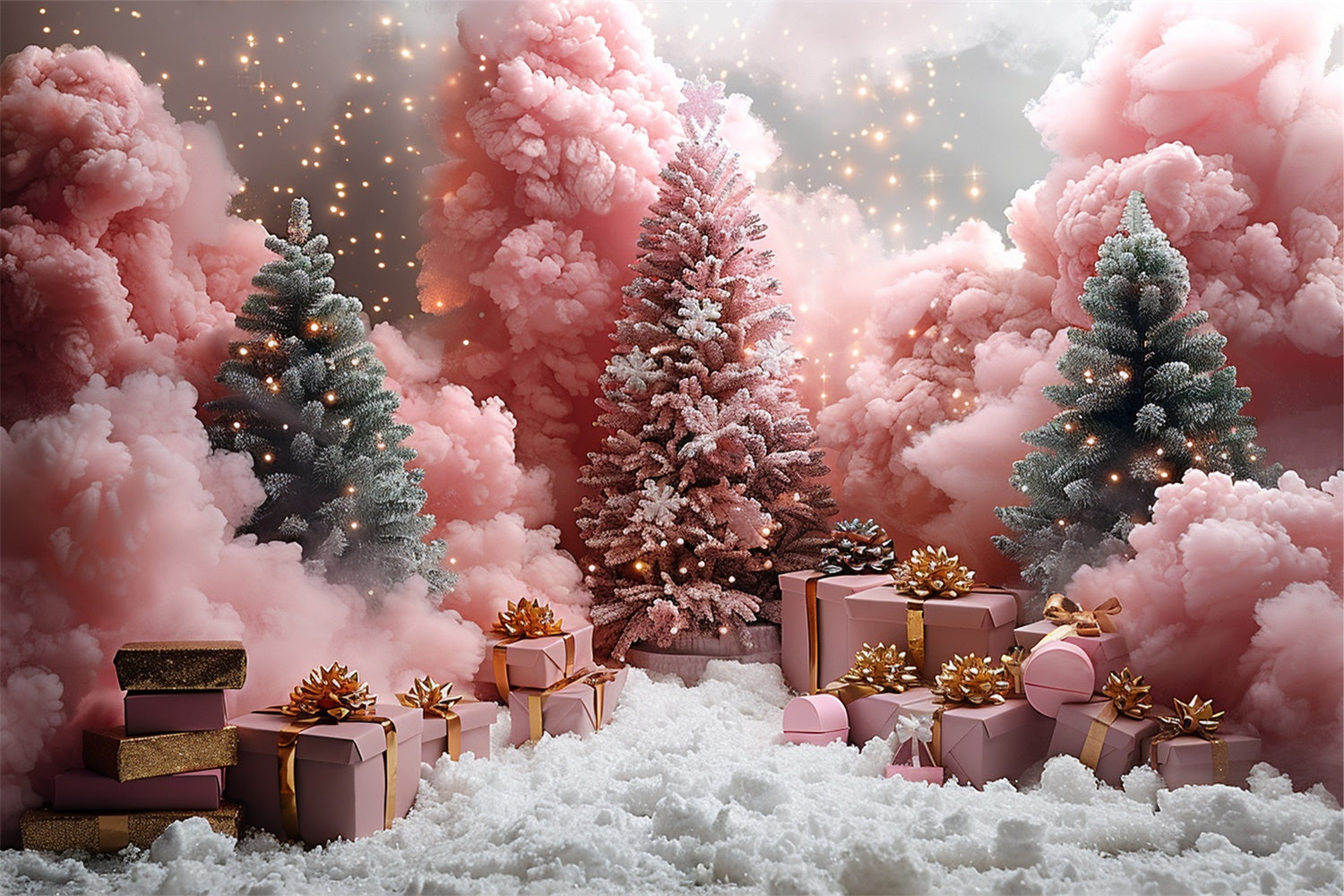 Frosted Pink Pines Christmas Gifts Snow Backdrop BRP9-106