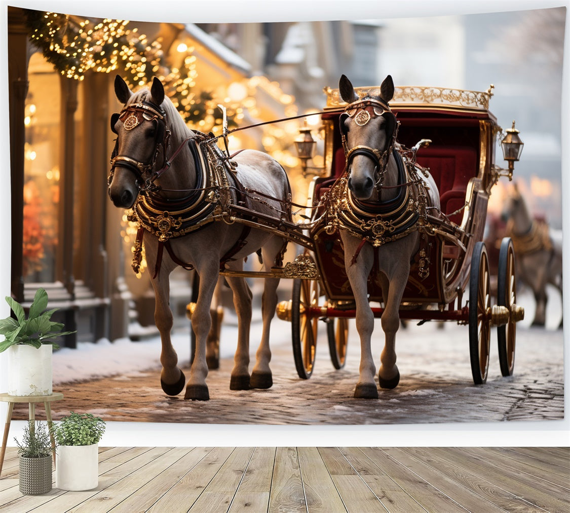 Christmas Carriage Passing Festive Storefronts Backdrop BRP9-109