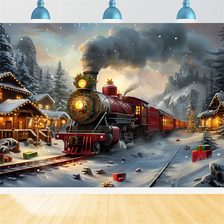 Vintage Christmas Express Through Snowy Village Backdrop BRP9-111