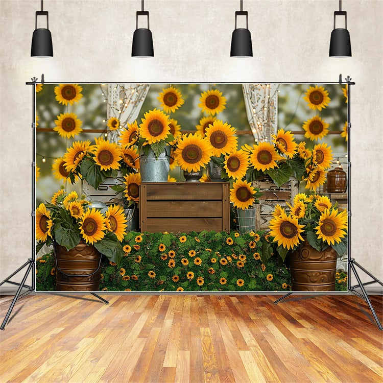 Rustic Wooden Crate Vibrant Sunflower Fall Backdrop BRP9-128