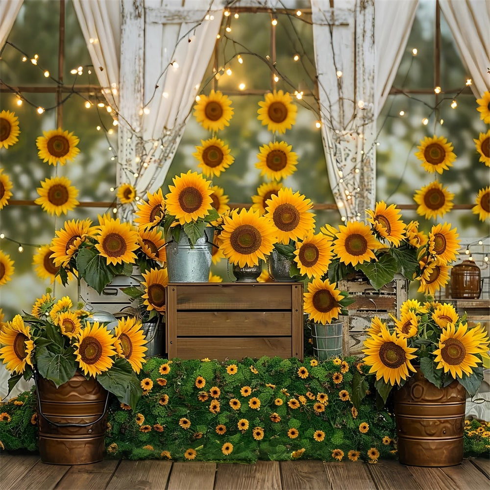 Rustic Wooden Crate Vibrant Sunflower Fall Backdrop BRP9-128