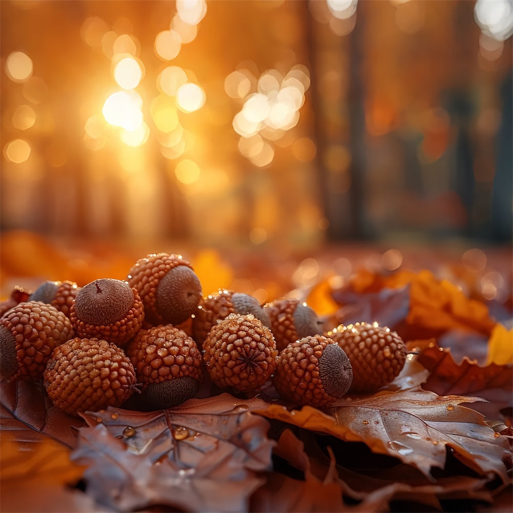 Dewy Acorns Resting Autumn Leaves Backdrop BRP9-138