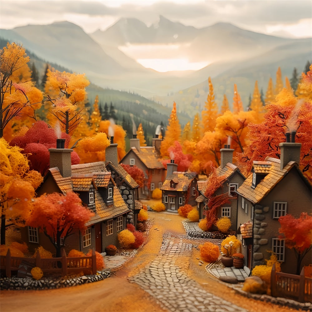 Autumn Dream Village Orange Red Trees Backdrop BRP9-150