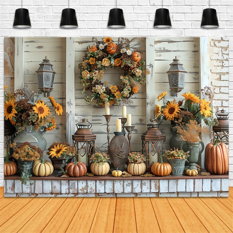 Fall Harvest Pumpkin Wreath Sunflowers Backdrop BRP9-158