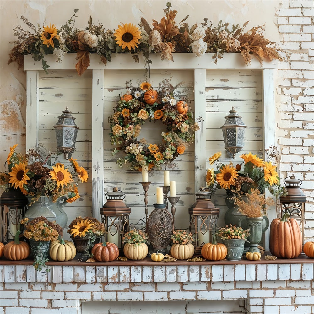 Fall Harvest Pumpkin Wreath Sunflowers Backdrop BRP9-158
