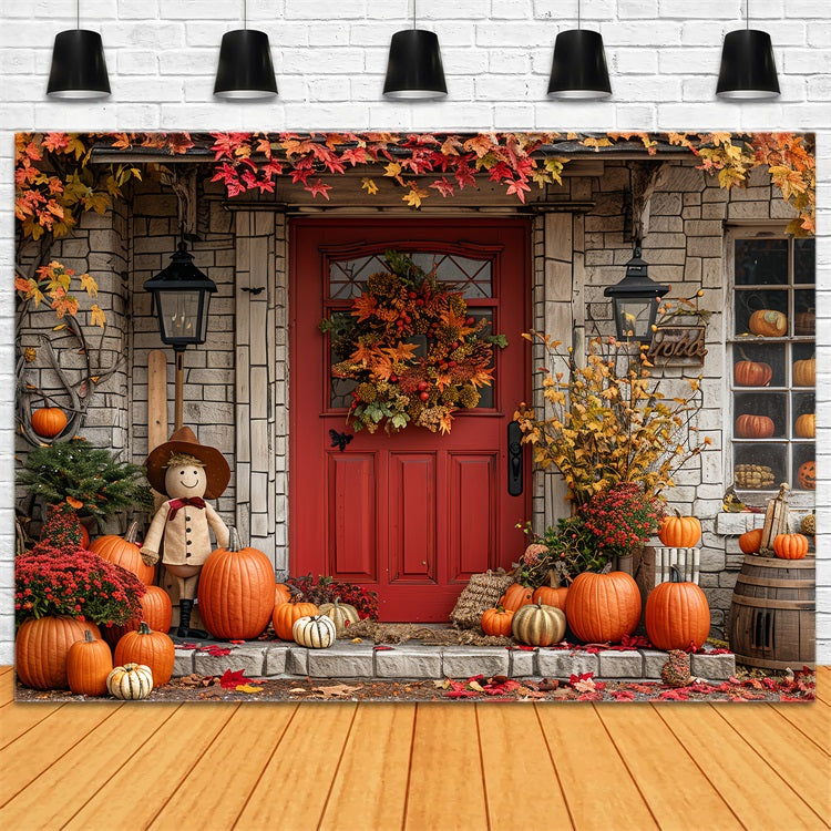 Fall Harvest Porch Scarecrow Pumpkins Backdrop BRP9-171