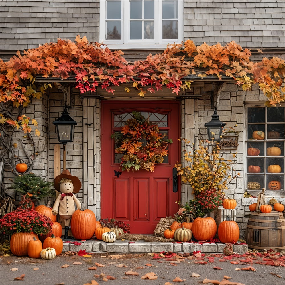 Fall Harvest Porch Scarecrow Pumpkins Backdrop BRP9-171