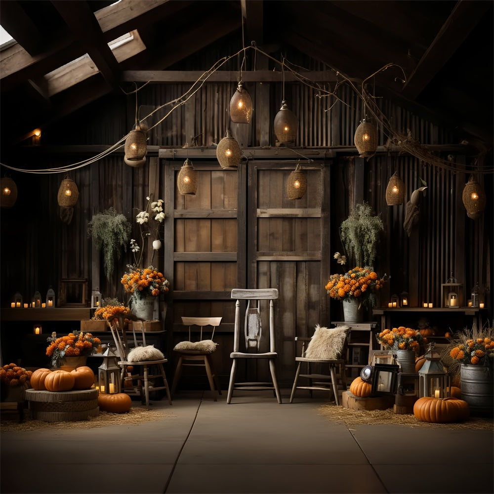 Cozy Fall Indoor Pumpkins Warm Lighting Backdrop BRP9-191