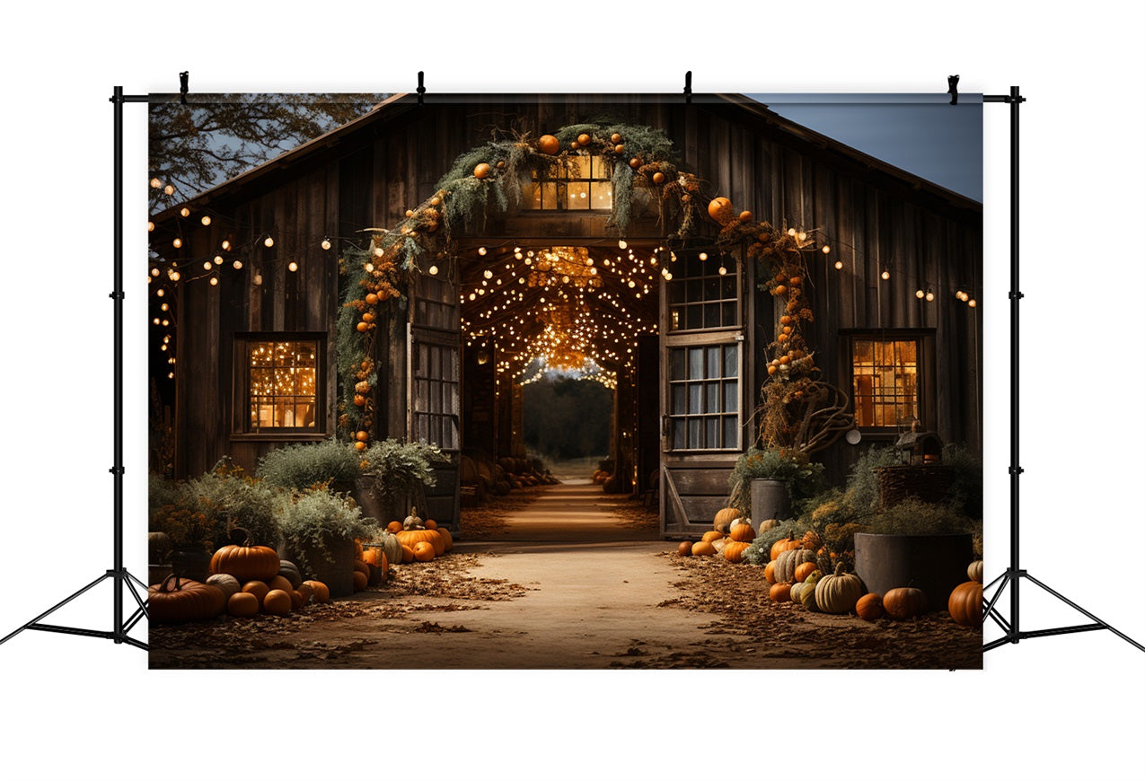 Glowing Barn Entrance Fall Pumpkins Backdrop BRP9-192