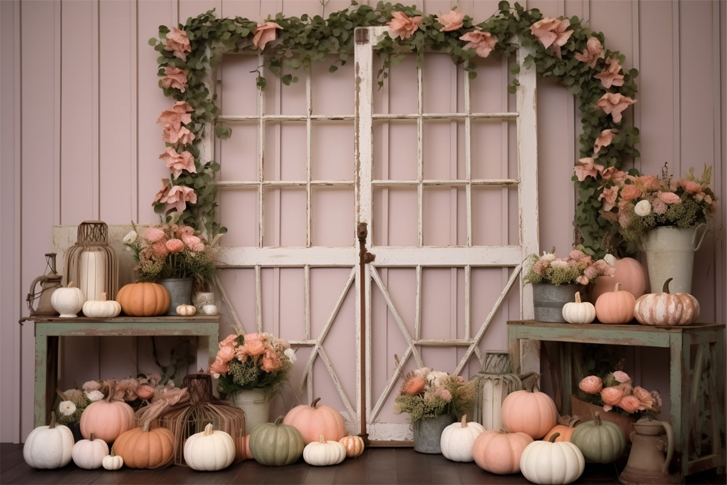 Pastel Pumpkin Display Flowers Rustic Decor Backdrop BRP9-199