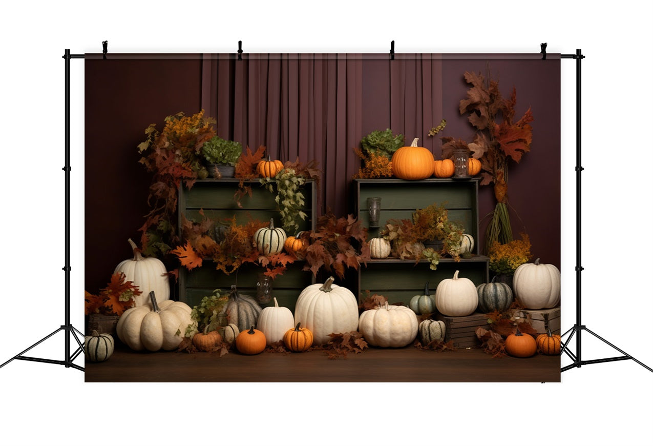 Cozy Fall Display Pumpkins Leaves Backdrop BRP9-201