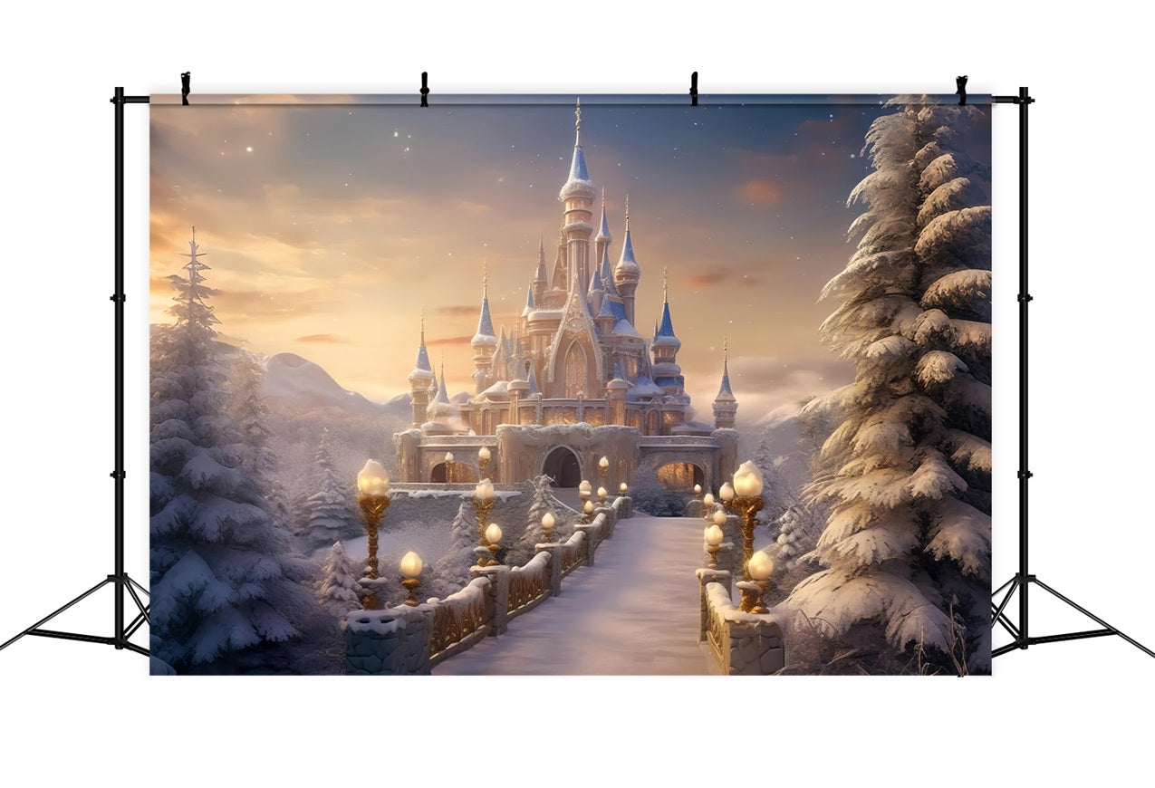 Fairytale Castle Winter Wonderland Sunset Backdrop BRP9-265