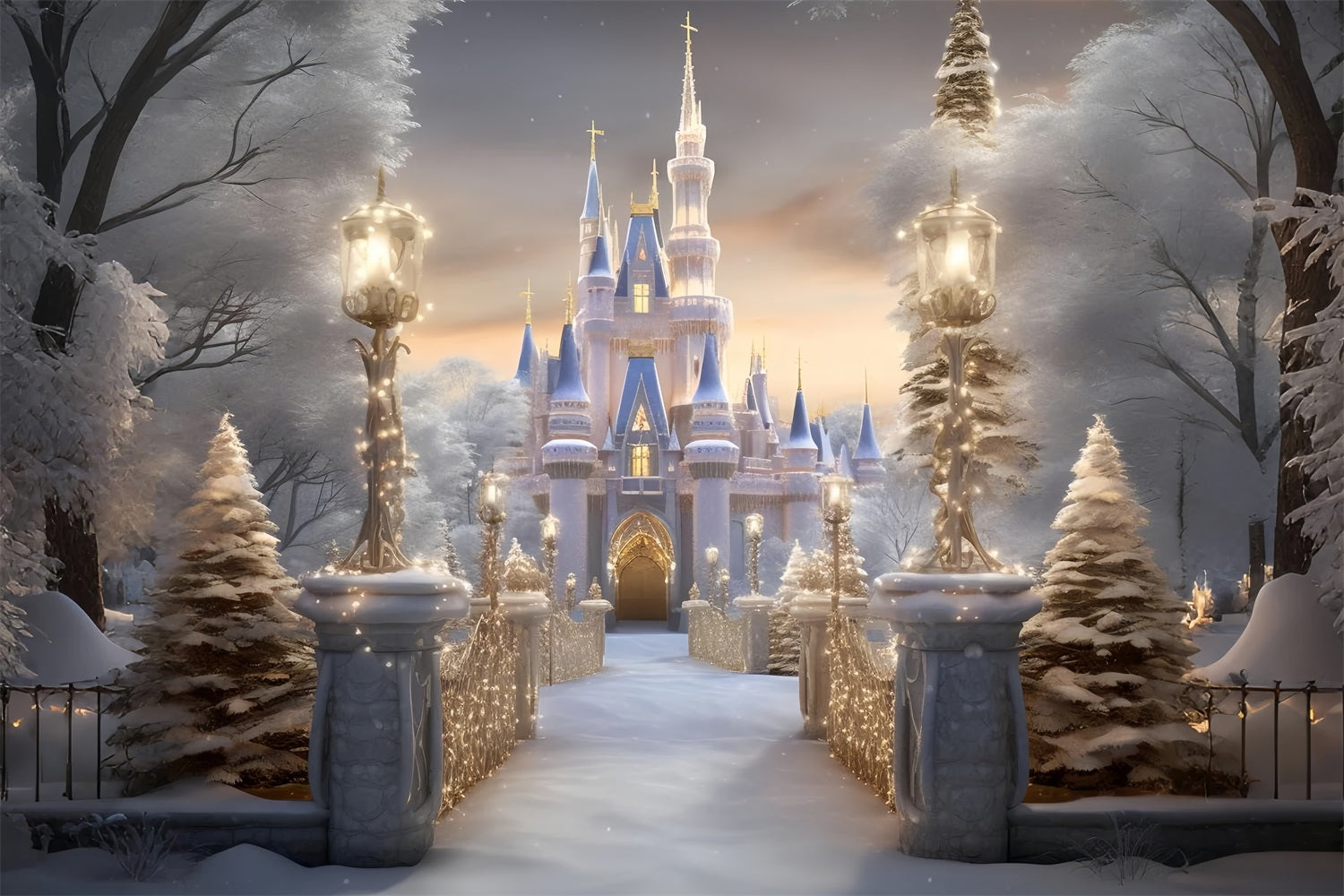 Winter Royal Castle Pathway Snowy Wonderland Backdrop BRP9-266