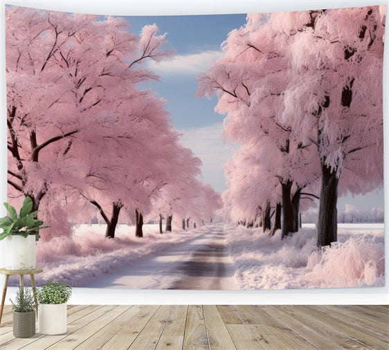 Road Through Frosted Pink Winter Landscape Backdrop BRP9-278