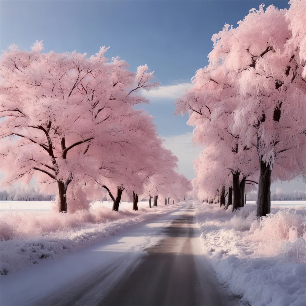 Road Through Frosted Pink Winter Landscape Backdrop BRP9-278