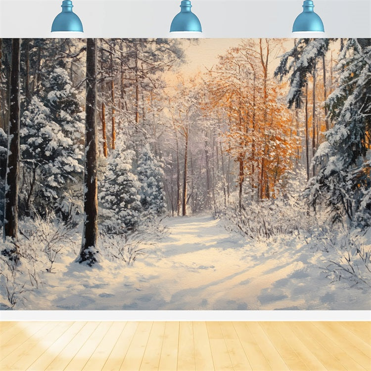 Tranquil Winter Walk Snowy Forest Backdrop BRP9-323