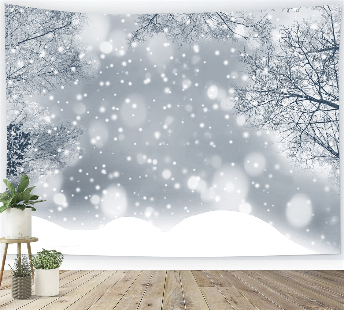 Sparkling Winter Frosted Snowflakes Forest Backdrop BRP9-344