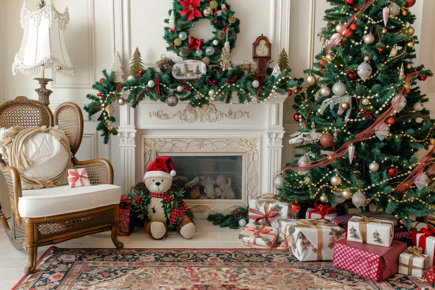 Teddy Bear Christmas Cozy Fireplace Backdrop BRP9-46