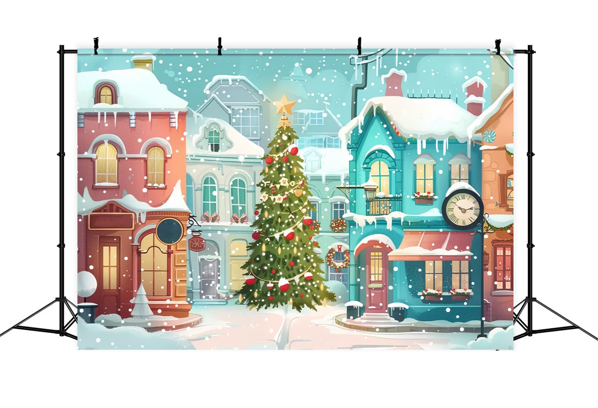 Christmas Tree in the Heart of Snowy Village Backdrop BRP9-47